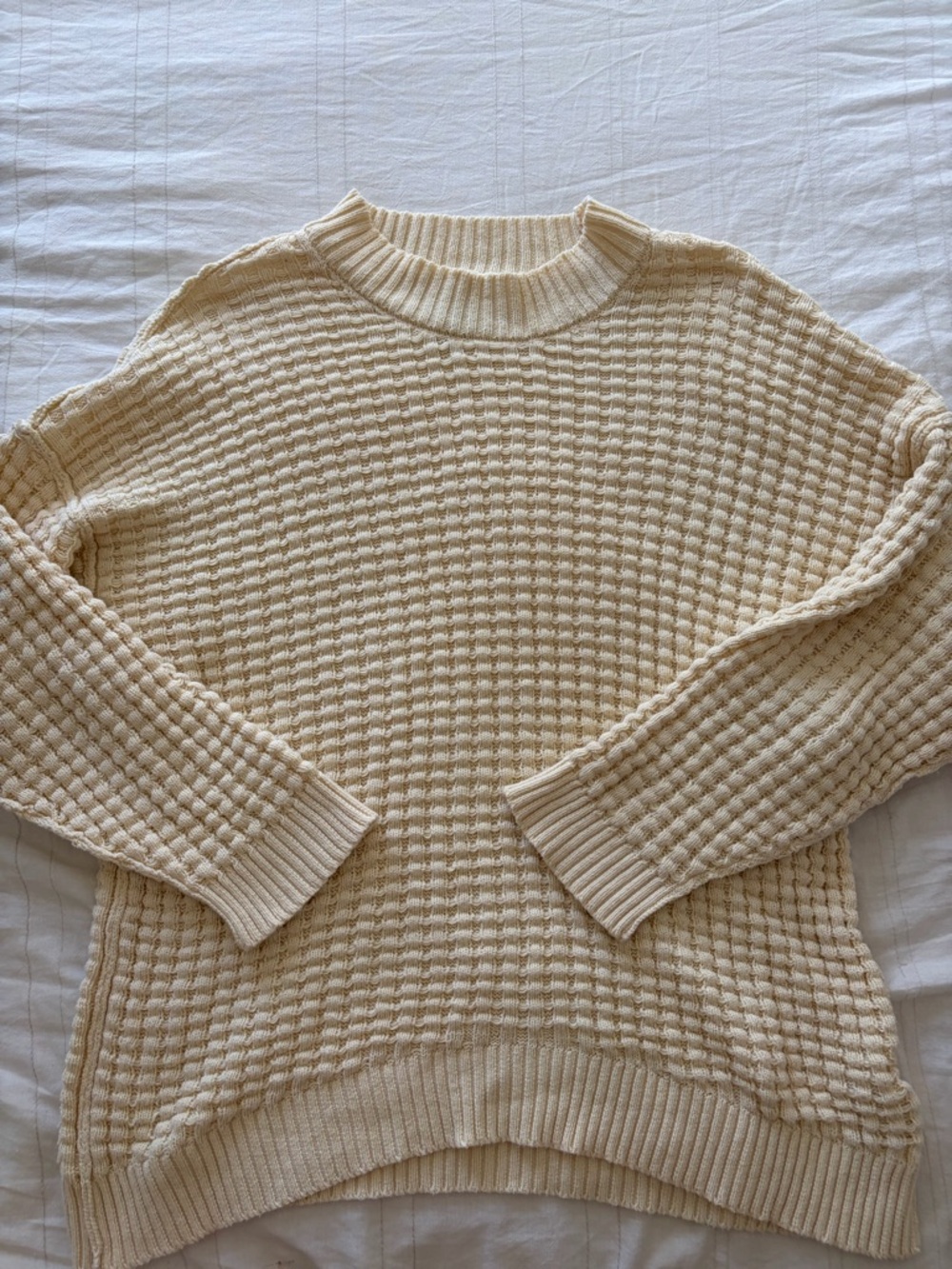 BDG Cream Waffle-Knit Crewneck Sweater